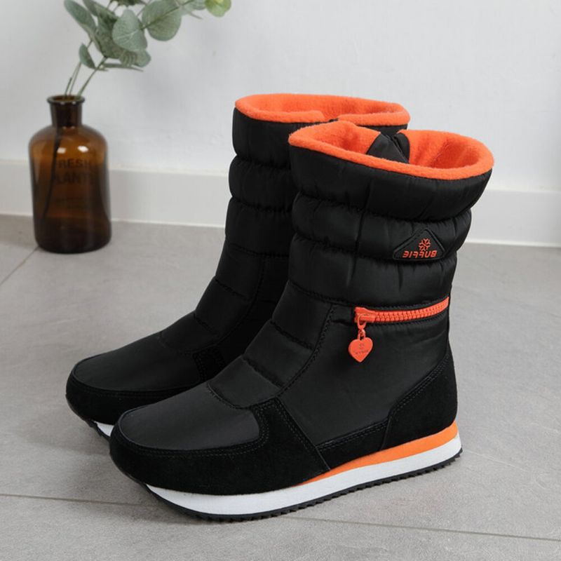 Kvinnor Varmt Furry Foder Vattentät Dragkedja Mid Calf Snow Boots