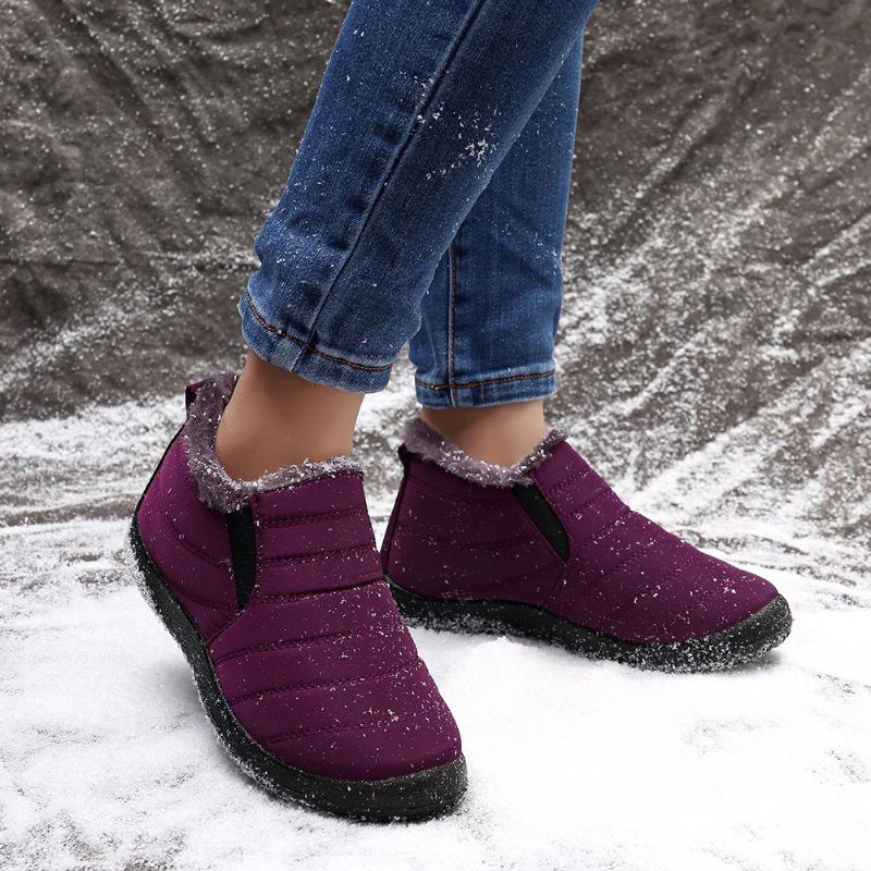 Kvinnor Vattentålig Varm Pälsfoder Casual Snow Slip On Winter Ankel Boots