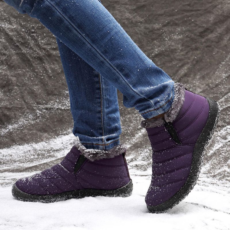 Kvinnor Vattentålig Varm Pälsfoder Casual Snow Slip On Winter Ankel Boots