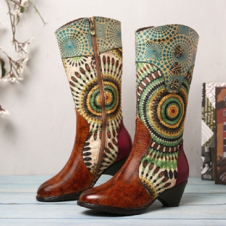 Kvinnors Skarvning Tribal Mönster Dragkedja Western Cowboy Boots