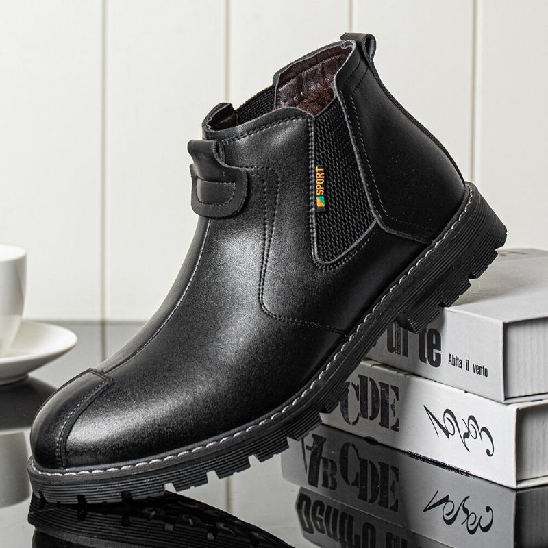 Män Äkta Läder Slip-on Halkbeständig Plus Velvet Warm Chelsea Boots Martin Boots