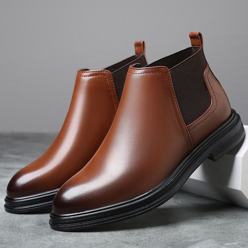 Män Andas Spetsiga Tå Mjuk Sula Bekväm Slip On Casual Chelsea Boots