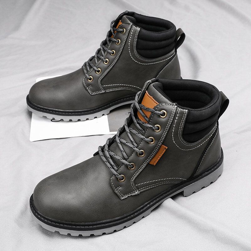 Män Bekväm Mikrofiberläder Halksäker Casual Tooling Boots