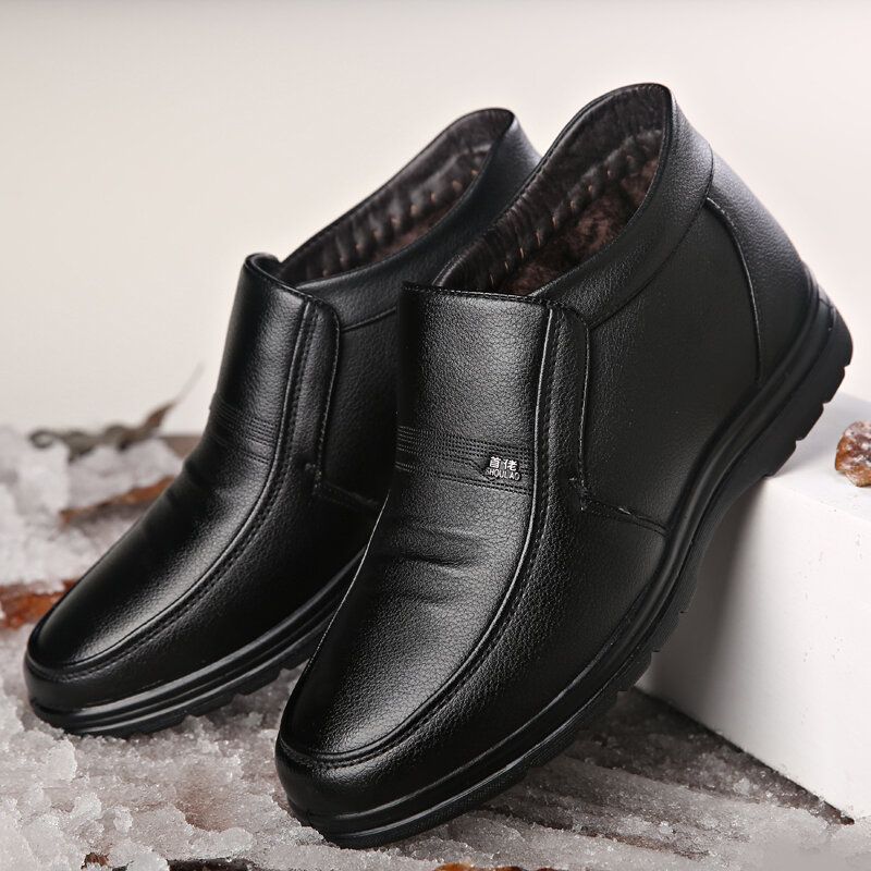 Män Comfy Cowhide Läder Varmfodrad Mjuk Business Casual Ankelboots