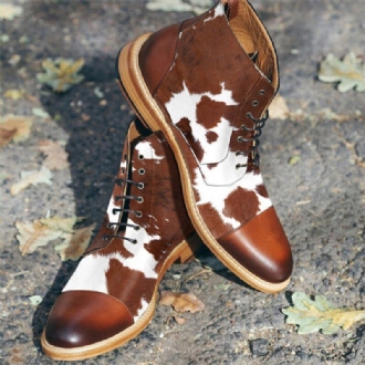 Män Cow Spot Printed Cap Toe Comfy Ankel Jack Boots