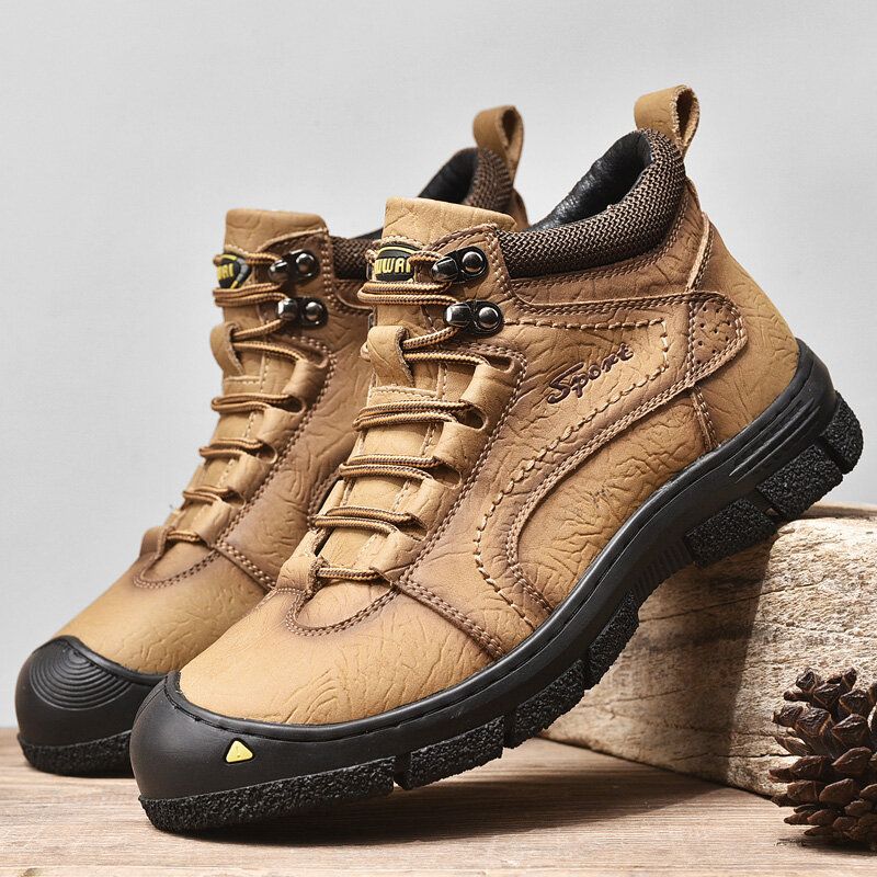 Män Kohud Tjocka Varmt Plyschfoder Utomhus Casual Tooling Boots