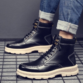 Män Läder Andas Mjuk Sula Bekväm England Style Ren Färg Casual Martin Boots