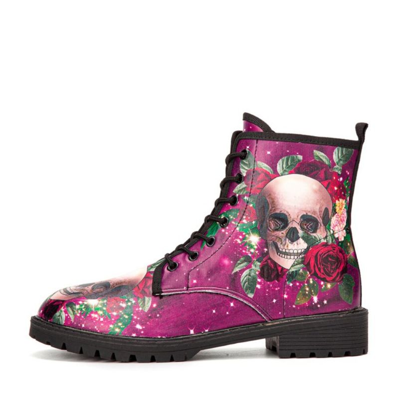 Män Läder Halloween Mjuk Sula Rund Tå Funny Skull Print Casual Martin Boots