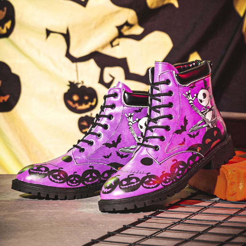 Män Läder Halloween Roligt Tryck Mjuk Sula Bekväm Rund Tå Casual Martin Boots