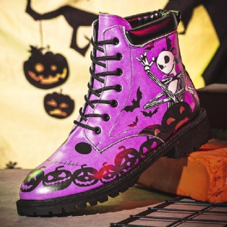 Män Läder Halloween Roligt Tryck Mjuk Sula Bekväm Rund Tå Casual Martin Boots