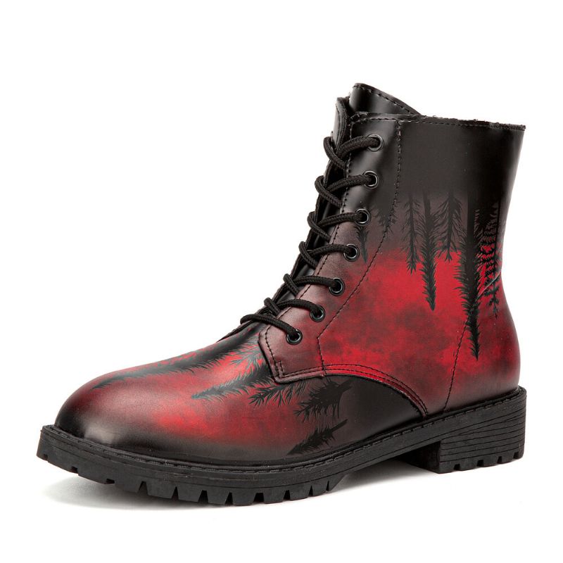 Män Läder Halloween Utskrift Mjuk Sula Rund Tå Comfy Färgglada Casual Martin Boots