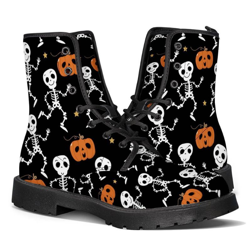 Män Läder Mjuk Sula Halloween Wacky Printing Halkfri Rund Tå Casual Martin Boots