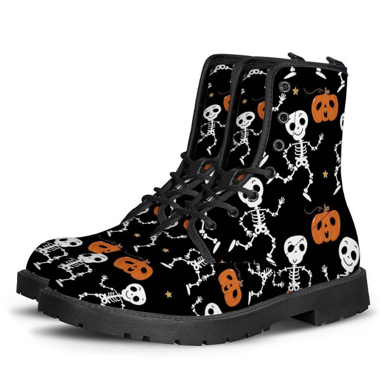 Män Läder Mjuk Sula Halloween Wacky Printing Halkfri Rund Tå Casual Martin Boots