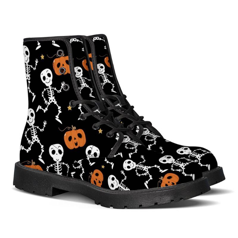 Män Läder Mjuk Sula Halloween Wacky Printing Halkfri Rund Tå Casual Martin Boots