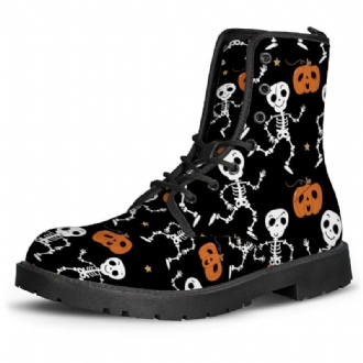 Män Läder Mjuk Sula Halloween Wacky Printing Halkfri Rund Tå Casual Martin Boots