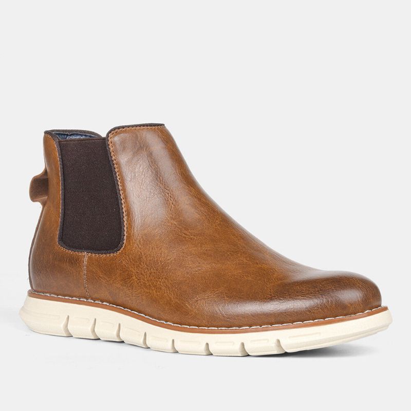 Män Läder Mjuk Sula Rund Tå Slip On Trendiga Chelsea Casual Boots