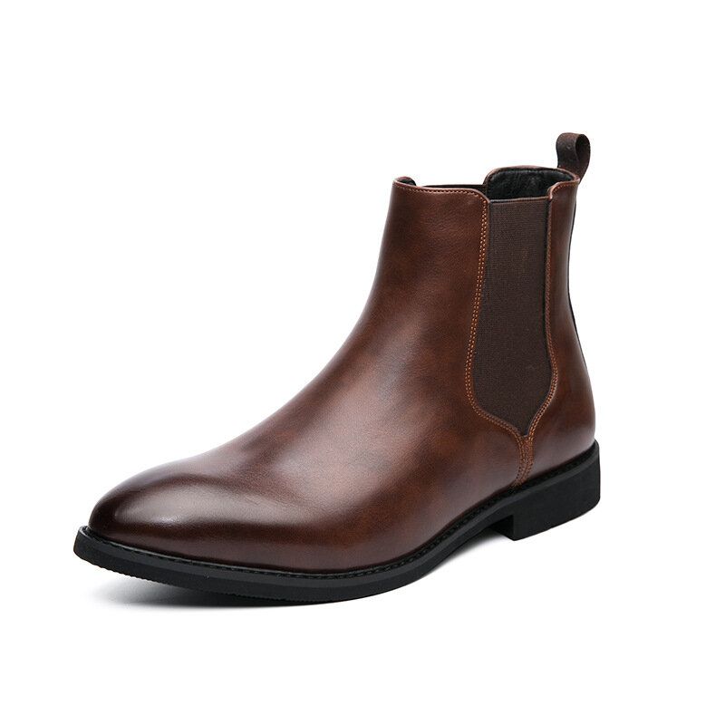 Män Läder Spetsad Tå Mjuk Sula Trendiga Slip On Casual Chelsea Boots