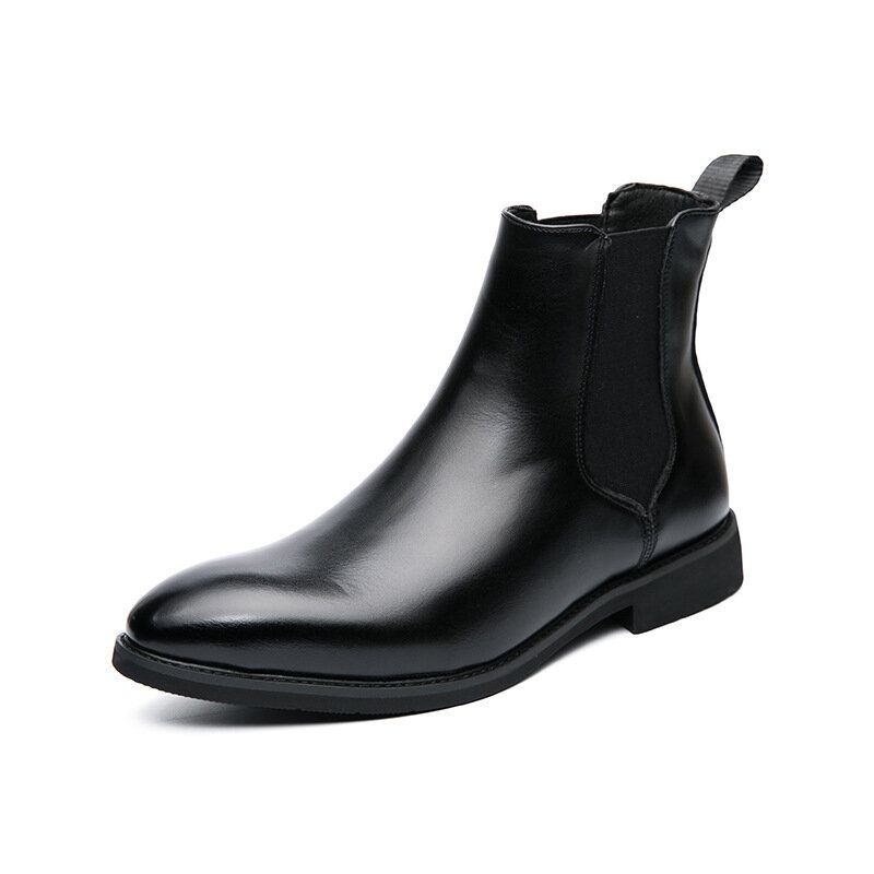 Män Läder Spetsad Tå Mjuk Sula Trendiga Slip On Casual Chelsea Boots