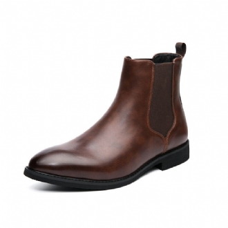 Män Läder Spetsad Tå Mjuk Sula Trendiga Slip On Casual Chelsea Boots