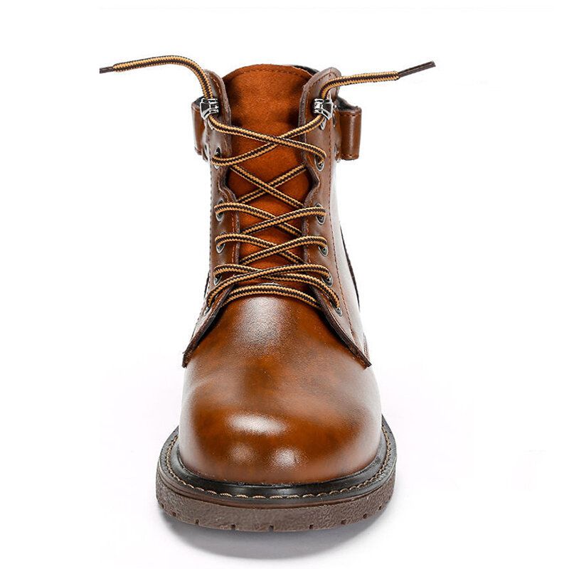 Män Microfiber Läder Andas Bekväma Rund Tå Vintage Casual Martin Boots