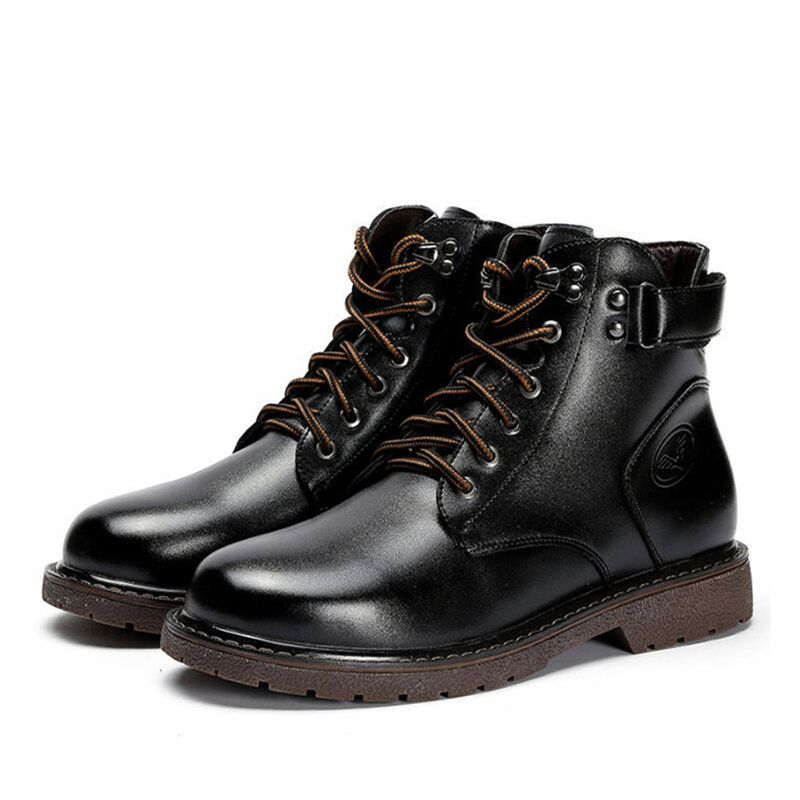 Män Microfiber Läder Andas Bekväma Rund Tå Vintage Casual Martin Boots