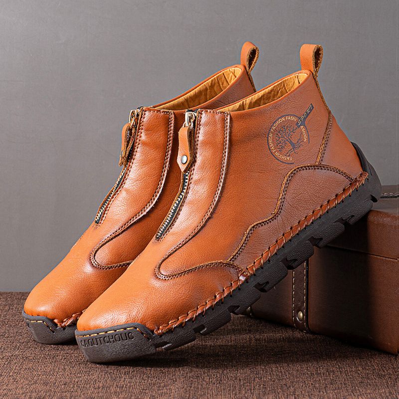 Män Microfiber Läder Handsömmar Mjuk Botten Halkfri Dragkedja Casual Outdoor Boots