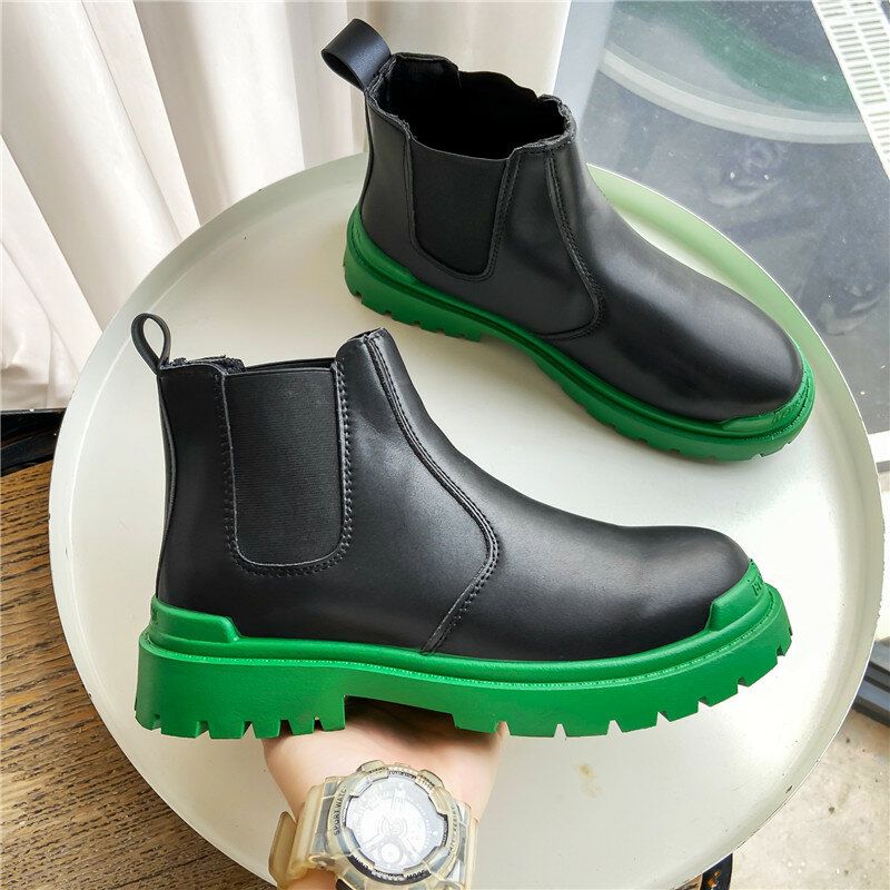 Män Pu Leather High Top Splicing Slip On Casual Chelsea Boots