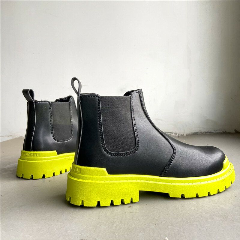 Män Pu Leather High Top Splicing Slip On Casual Chelsea Boots