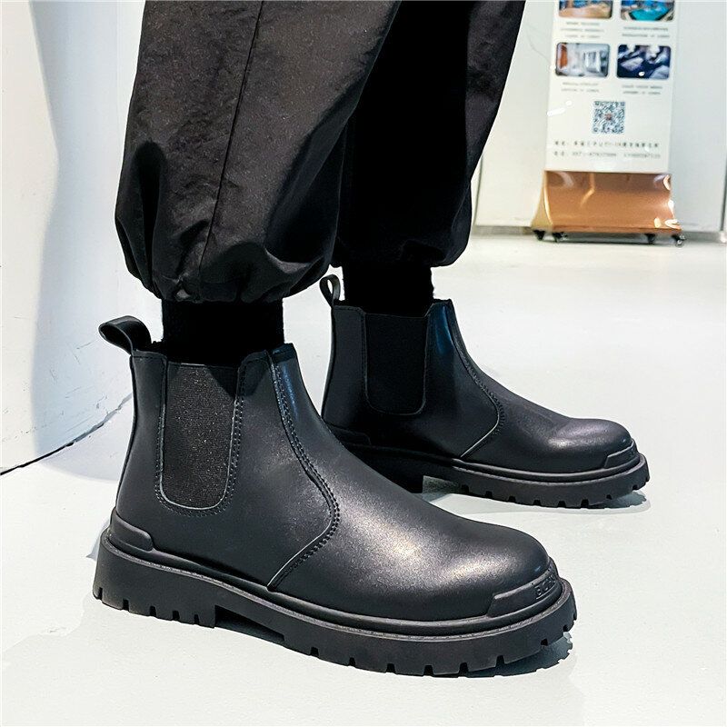 Män Pu Leather High Top Splicing Slip On Casual Chelsea Boots