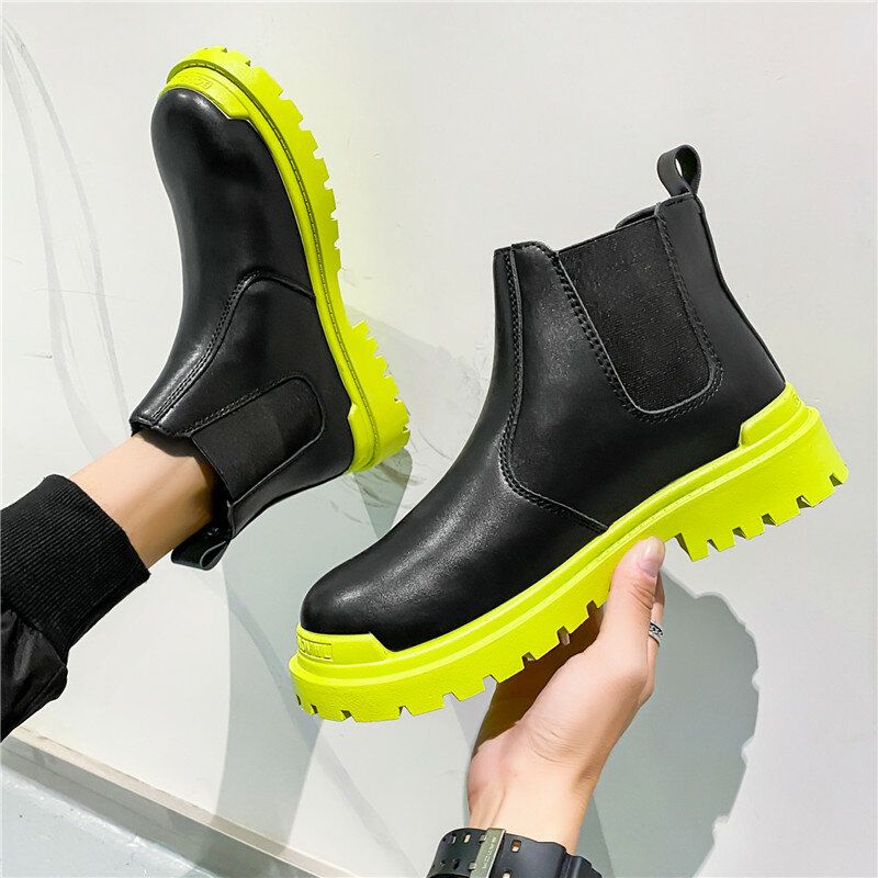 Män Pu Leather High Top Splicing Slip On Casual Chelsea Boots