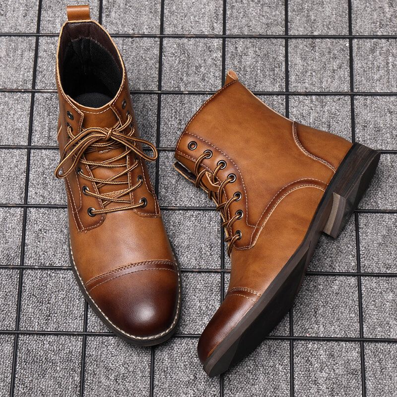 Män Retro Handgjorda Brittisk Stil Cap Toe Läder Formell Klänning Boots