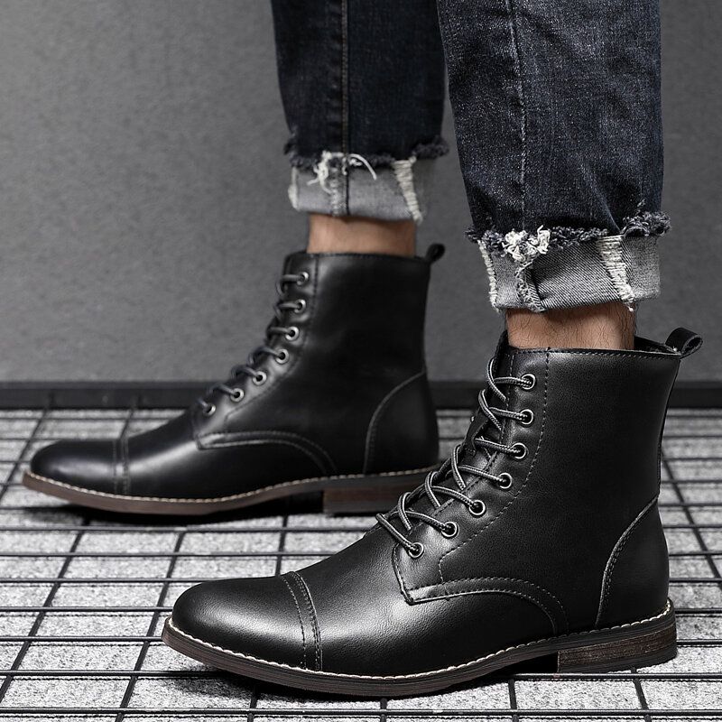 Män Retro Handgjorda Brittisk Stil Cap Toe Läder Formell Klänning Boots