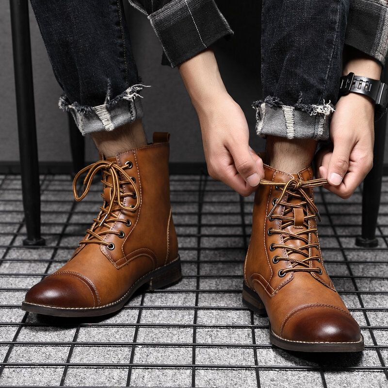 Män Retro Handgjorda Brittisk Stil Cap Toe Läder Formell Klänning Boots