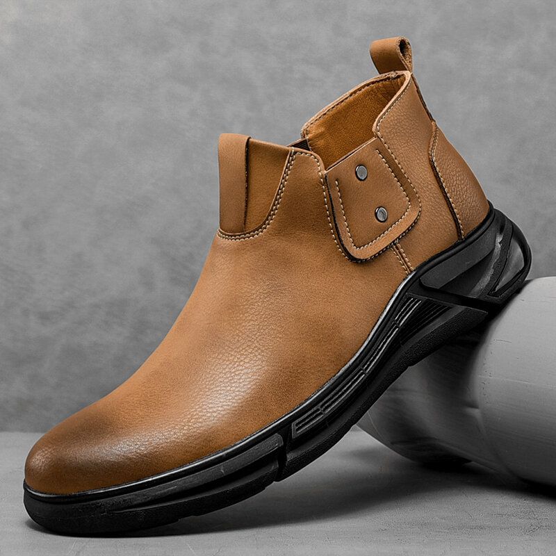 Män Retro Kohud Läder Halkfri Mjuk Sula Elastiska Slip On Chelsea Boots