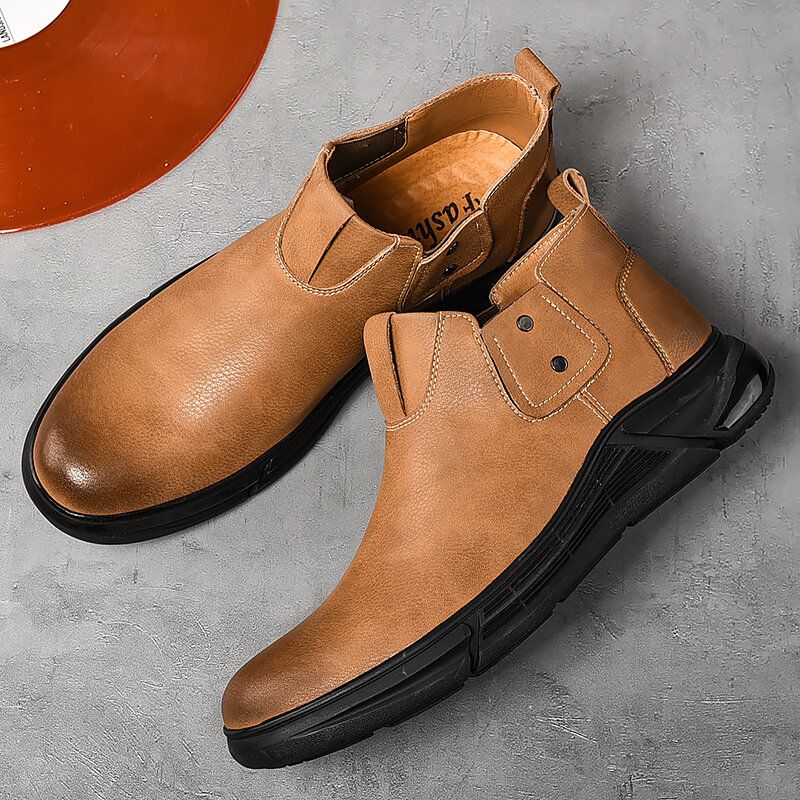 Män Retro Kohud Läder Halkfri Mjuk Sula Elastiska Slip On Chelsea Boots