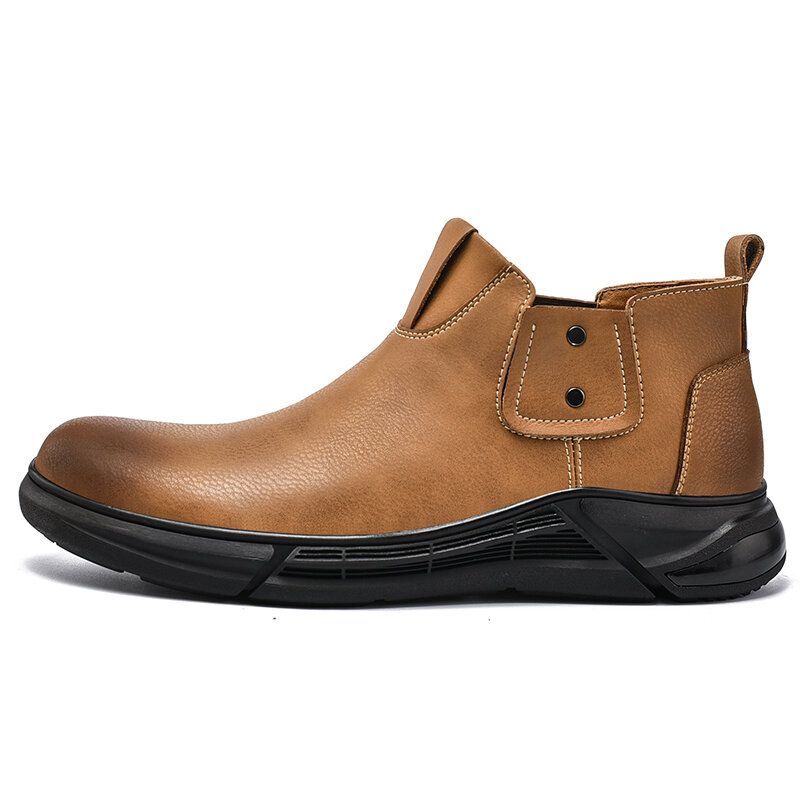 Män Retro Kohud Läder Halkfri Mjuk Sula Elastiska Slip On Chelsea Boots