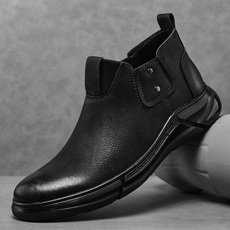 Män Retro Kohud Läder Halkfri Mjuk Sula Elastiska Slip On Chelsea Boots