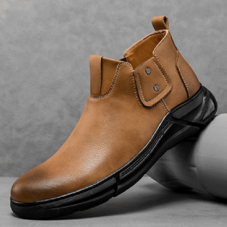 Män Retro Kohud Läder Halkfri Mjuk Sula Elastiska Slip On Chelsea Boots