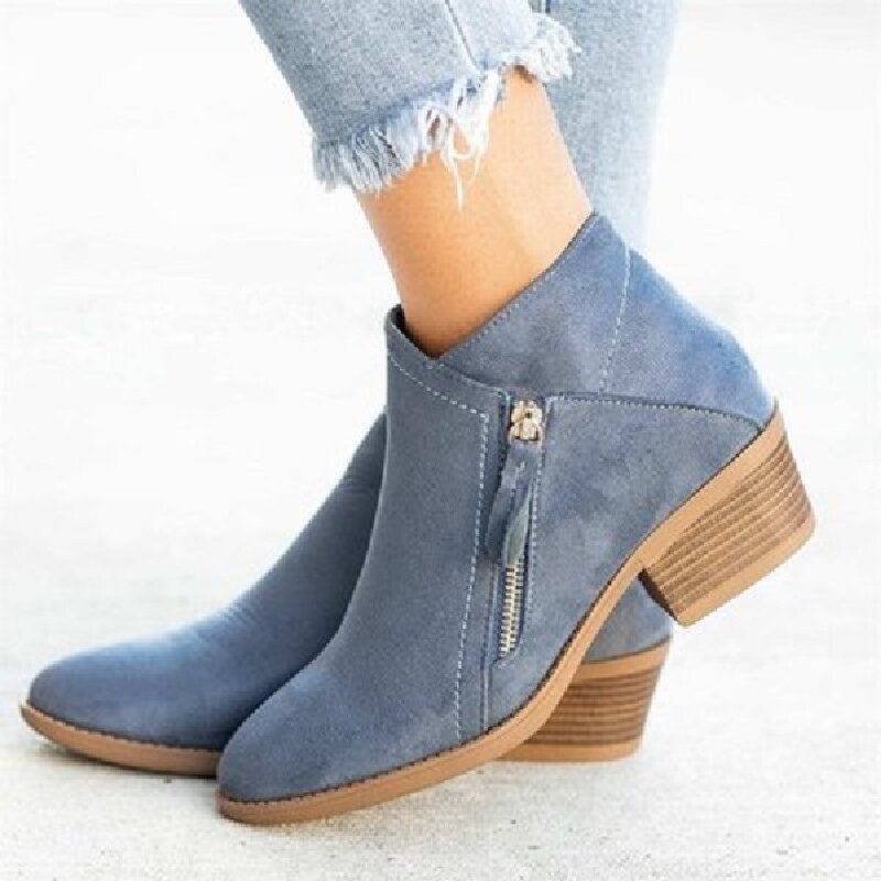 Plus Size Dam Casual Dragkedja Chunky Heel Korta Enkla Stövlar