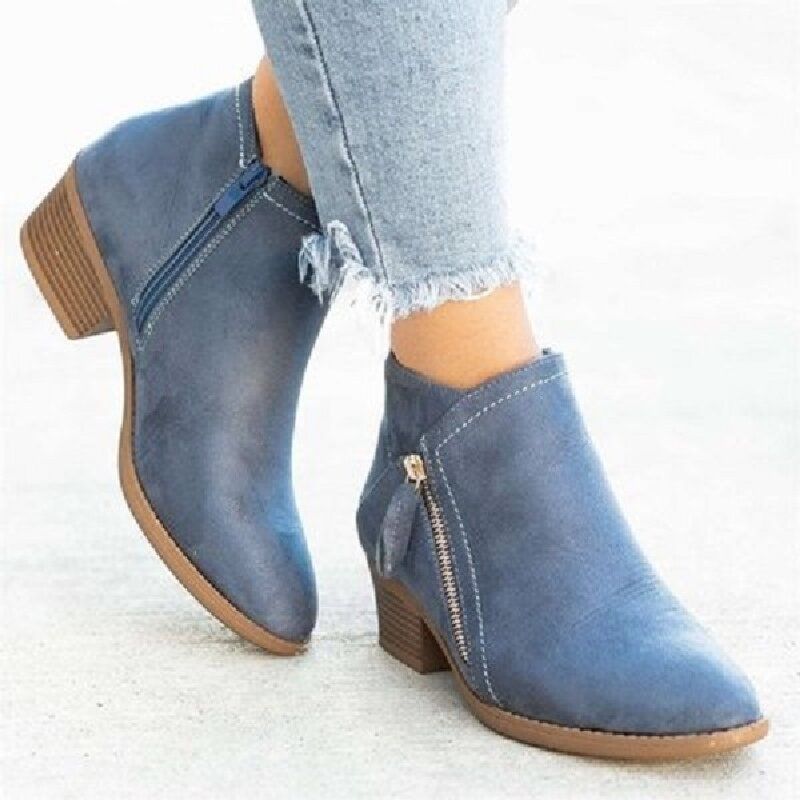 Plus Size Dam Casual Dragkedja Chunky Heel Korta Enkla Stövlar