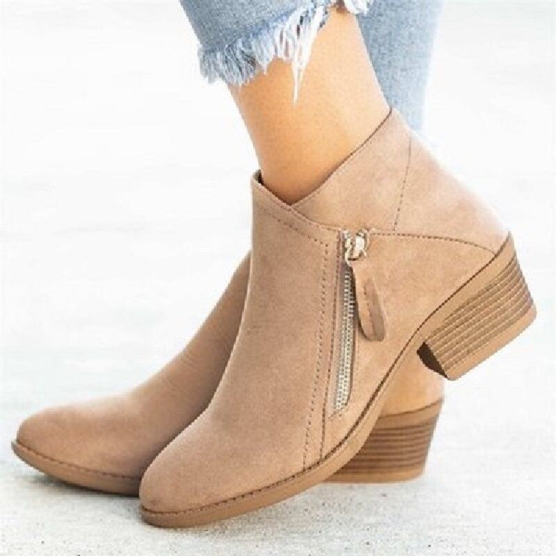 Plus Size Dam Casual Dragkedja Chunky Heel Korta Enkla Stövlar