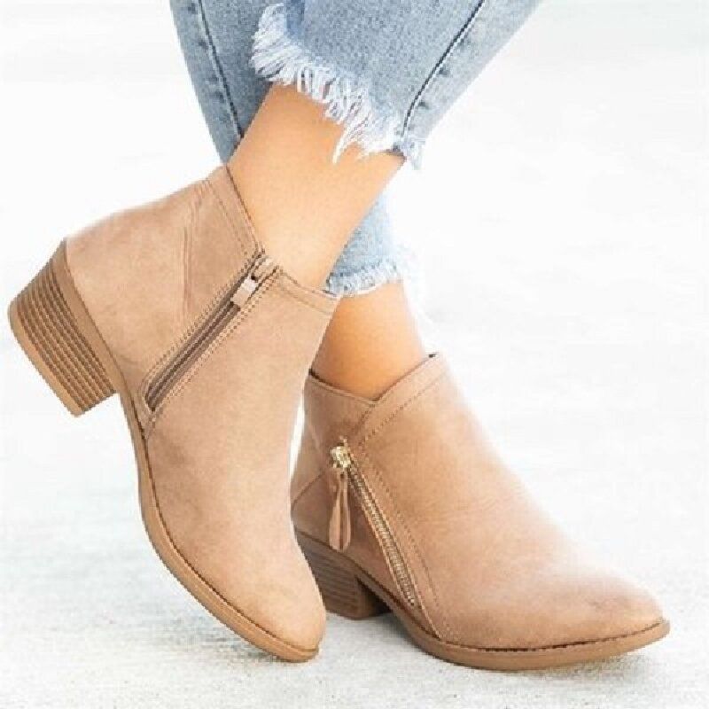 Plus Size Dam Casual Dragkedja Chunky Heel Korta Enkla Stövlar