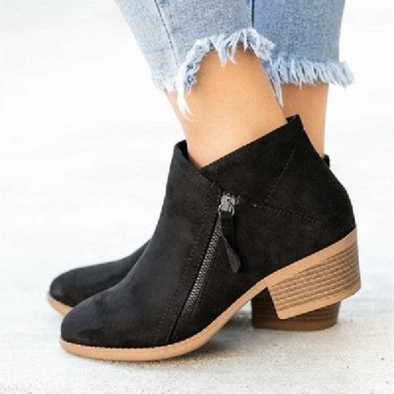 Plus Size Dam Casual Dragkedja Chunky Heel Korta Enkla Stövlar