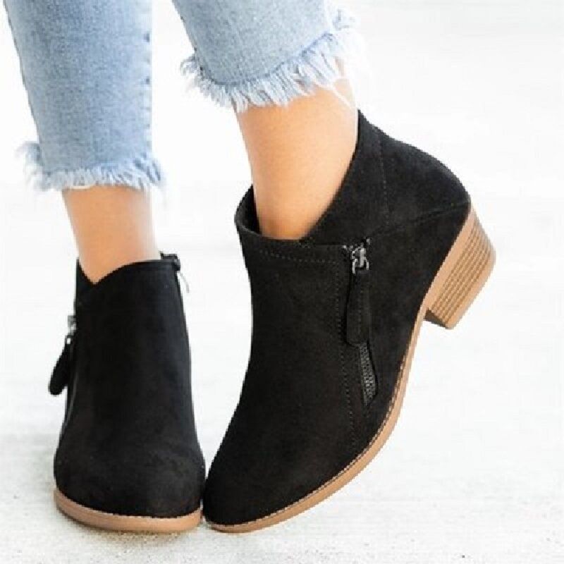 Plus Size Dam Casual Dragkedja Chunky Heel Korta Enkla Stövlar