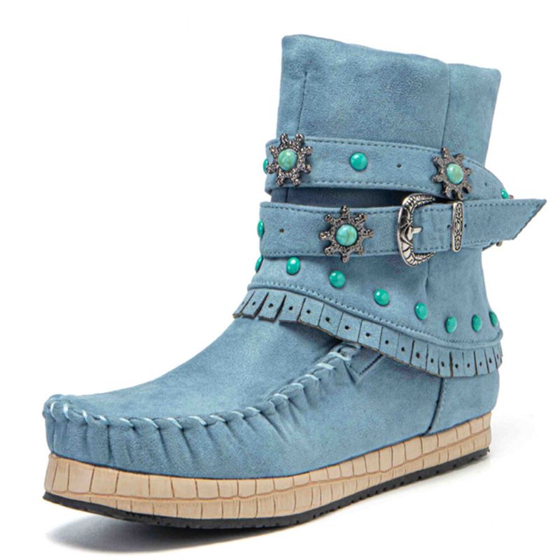 Plus Size Dam Etnisk Strass Tofs Flat Moccasin Korta Boots