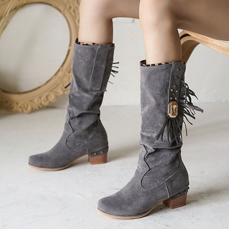 Plus Size Dam Mocka Tofs Chunky Heel Mid Calf Boots