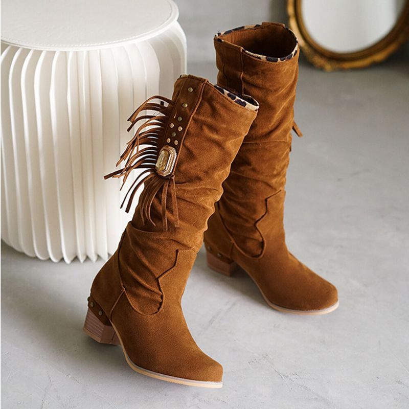 Plus Size Dam Mocka Tofs Chunky Heel Mid Calf Boots