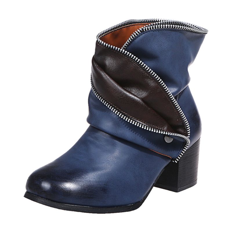 Plus Size Dam Retro Dragkedja Dekor Spänne Chunky Heel Korta Stövlar