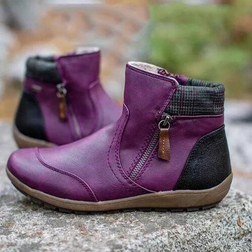 Plus Size Kvinnor Casual Splicing Rund Toe Sida Dragkedja Platta Ankel Boots