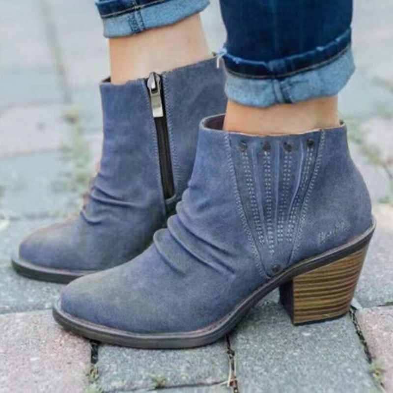 Stor Storlek Dam Casual Retro Sido-dragkedja Chunky Heel Boots